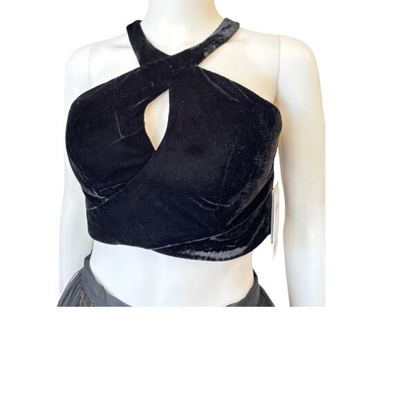 ALYCE PARIS STARRY NIGHT Black Gold Kalani Halter Top Velvet Prom Gown Size S - Picture 4 of 10